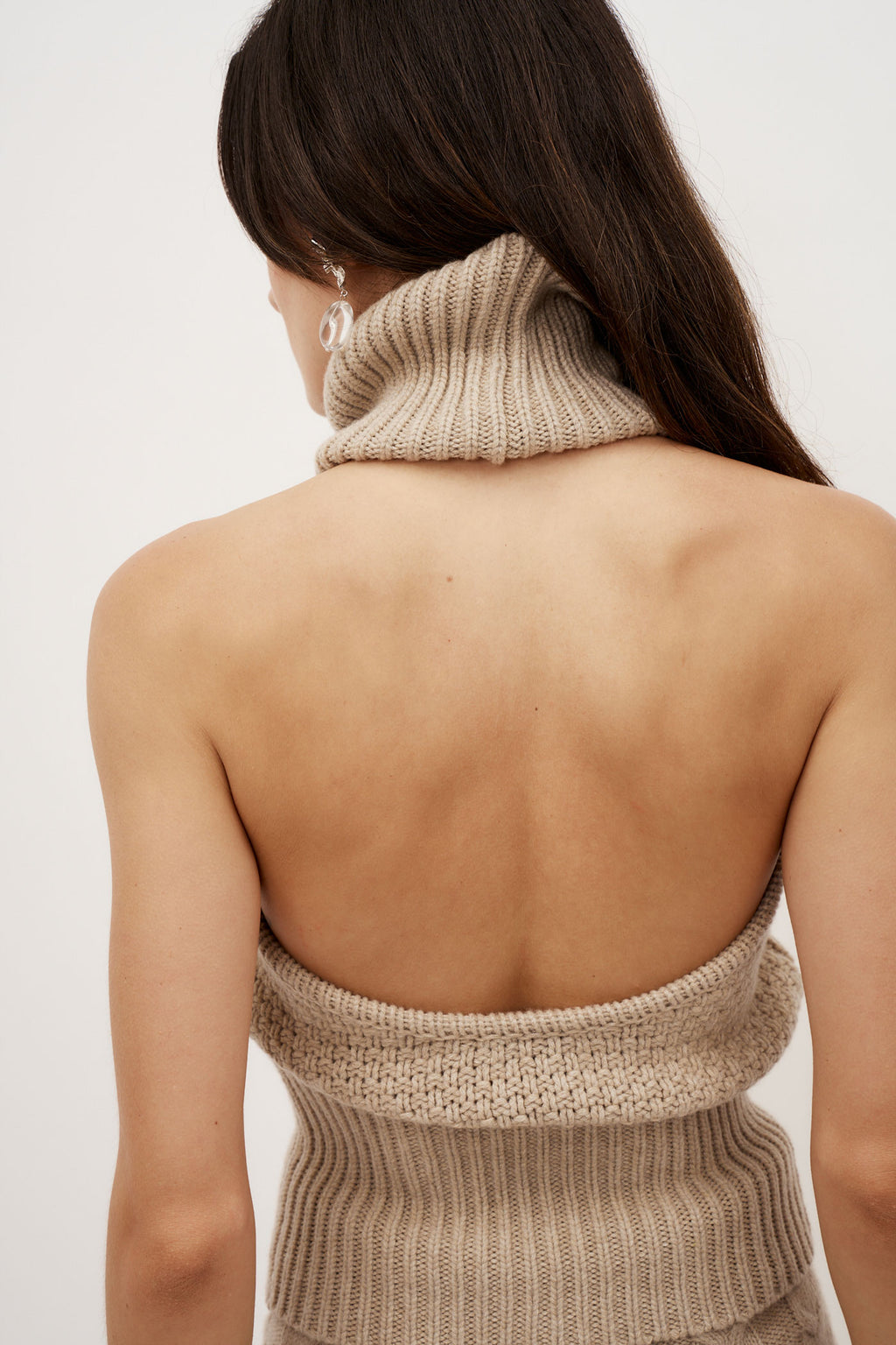 Braid Knit Cashmere Halter Beige Top