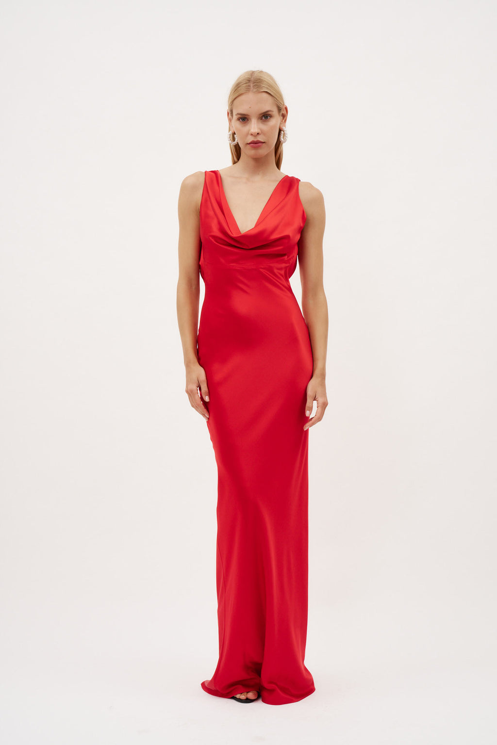 Drape Front Red Maxi Dress