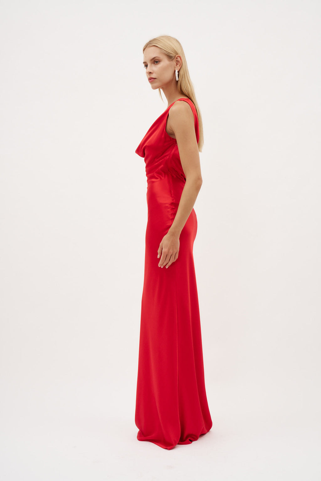 Drape Front Red Maxi Dress