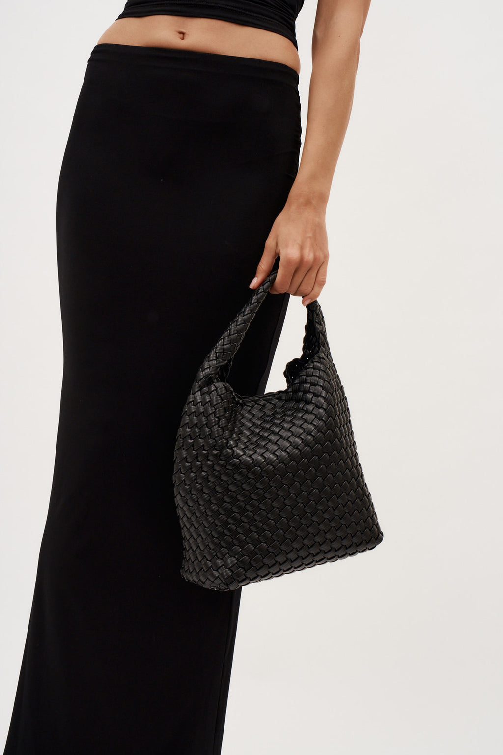 19.57 Black Recycled Alt-Leather Woven Small Tote