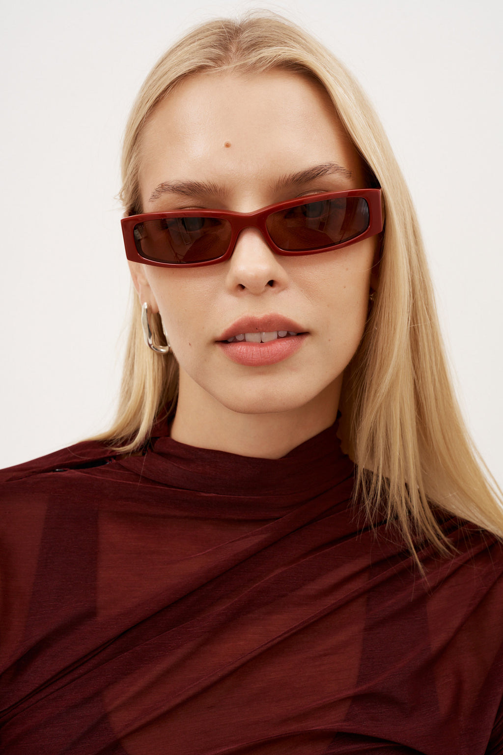 Extra Narrow Rectangular Burgundy Sunglasses