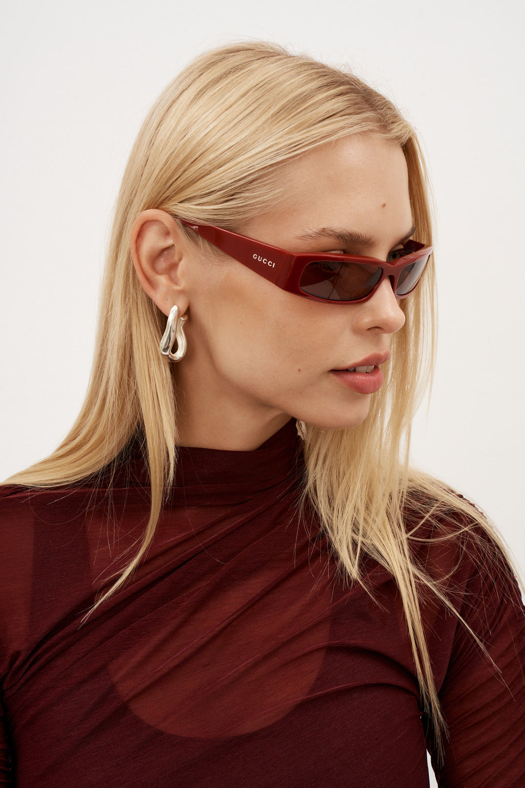 Extra Narrow Rectangular Burgundy Sunglasses