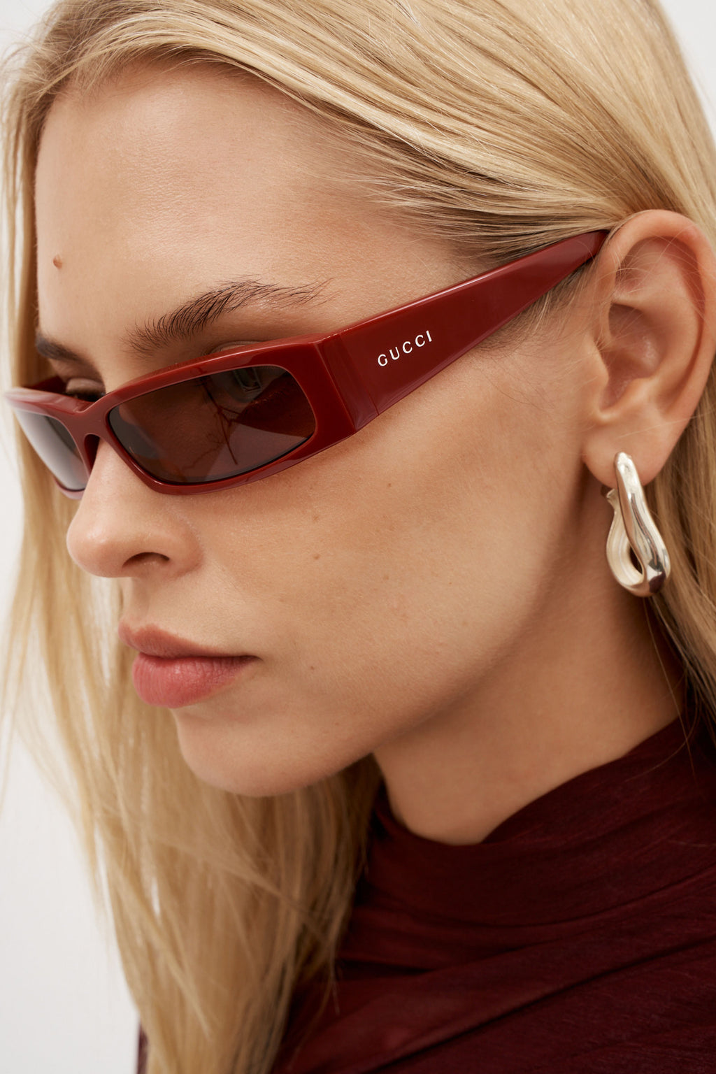 Extra Narrow Rectangular Burgundy Sunglasses