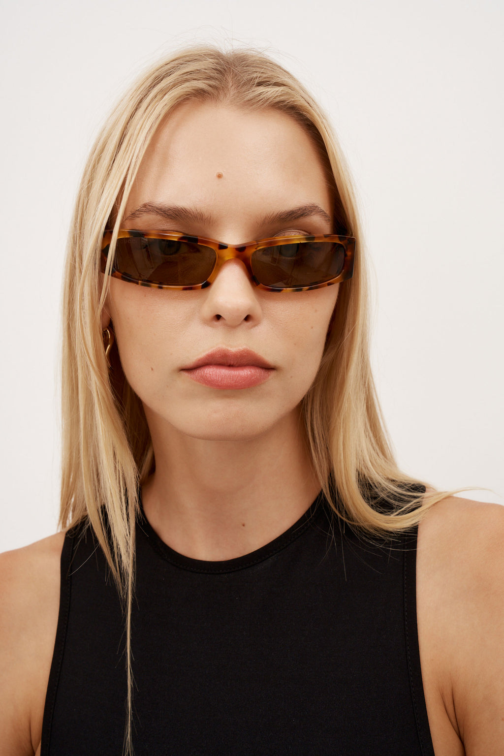 Extra Narrow Rectangular Havana Sunglasses