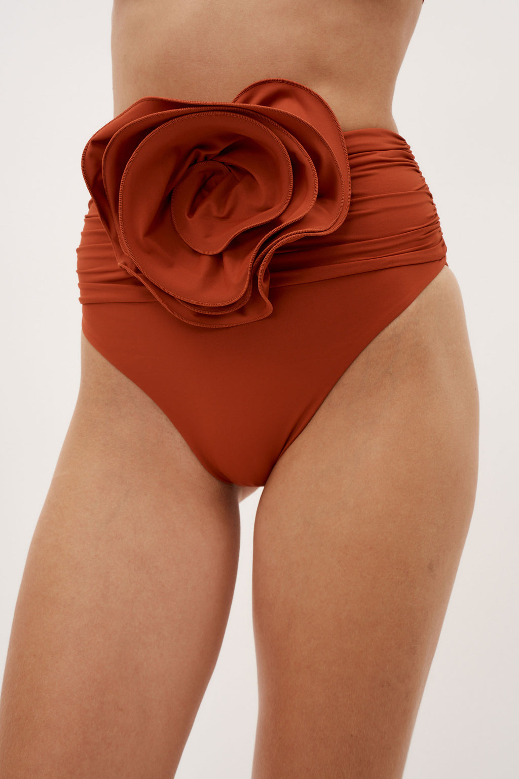 High Waisted Flower Appliqué Rust Swim Bottom