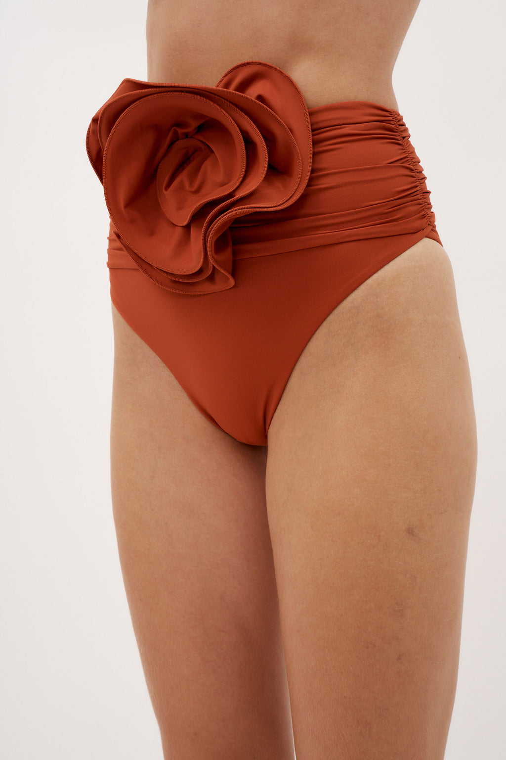 High Waisted Flower Appliqué Rust Swim Bottom