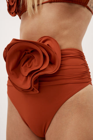 High Waisted Flower Appliqué Rust Swim Bottom