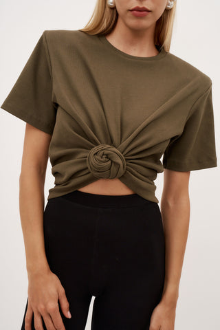 Knotted Khaki T-Shirt