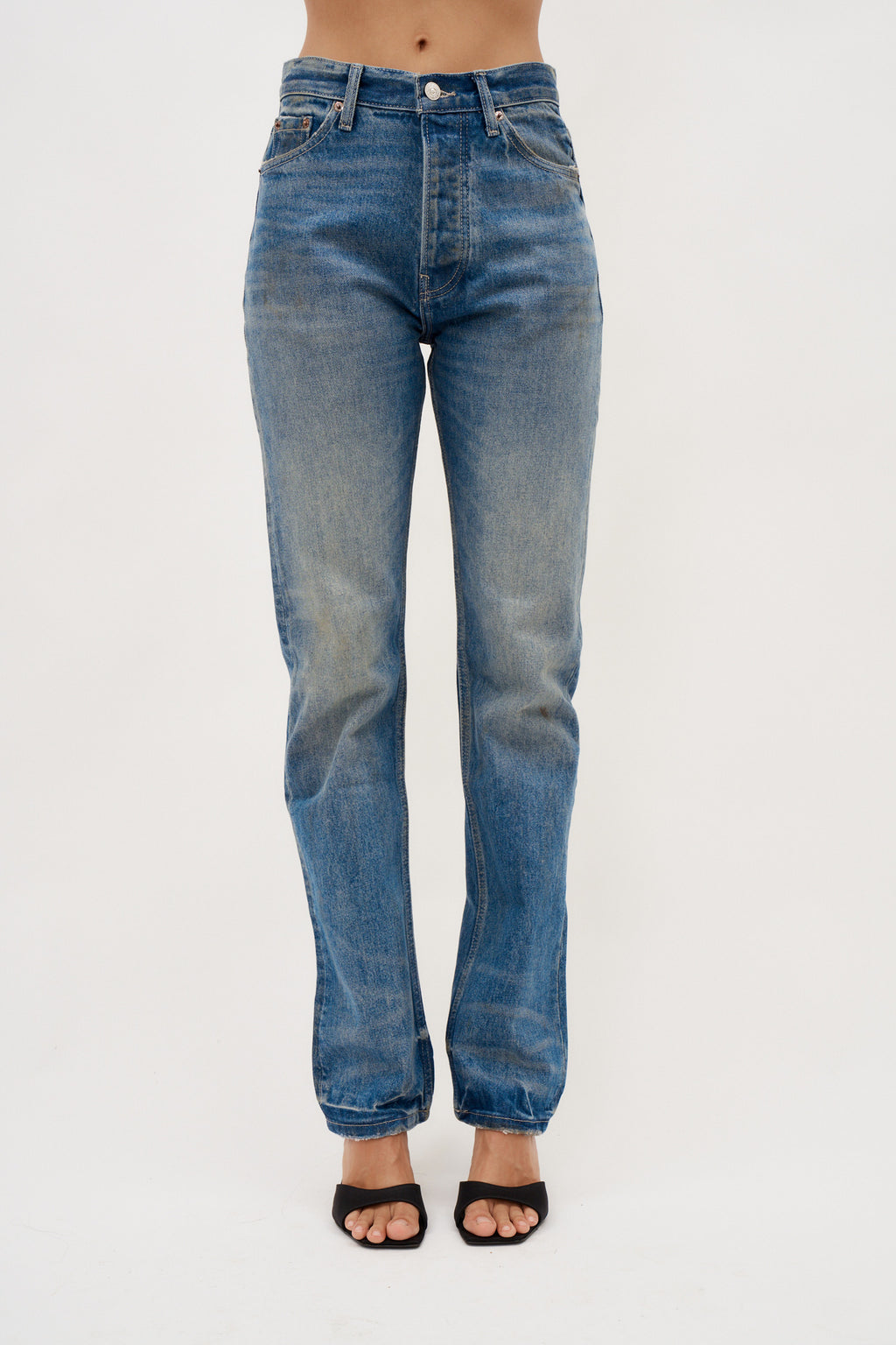 Tapered Beige Wash Jeans