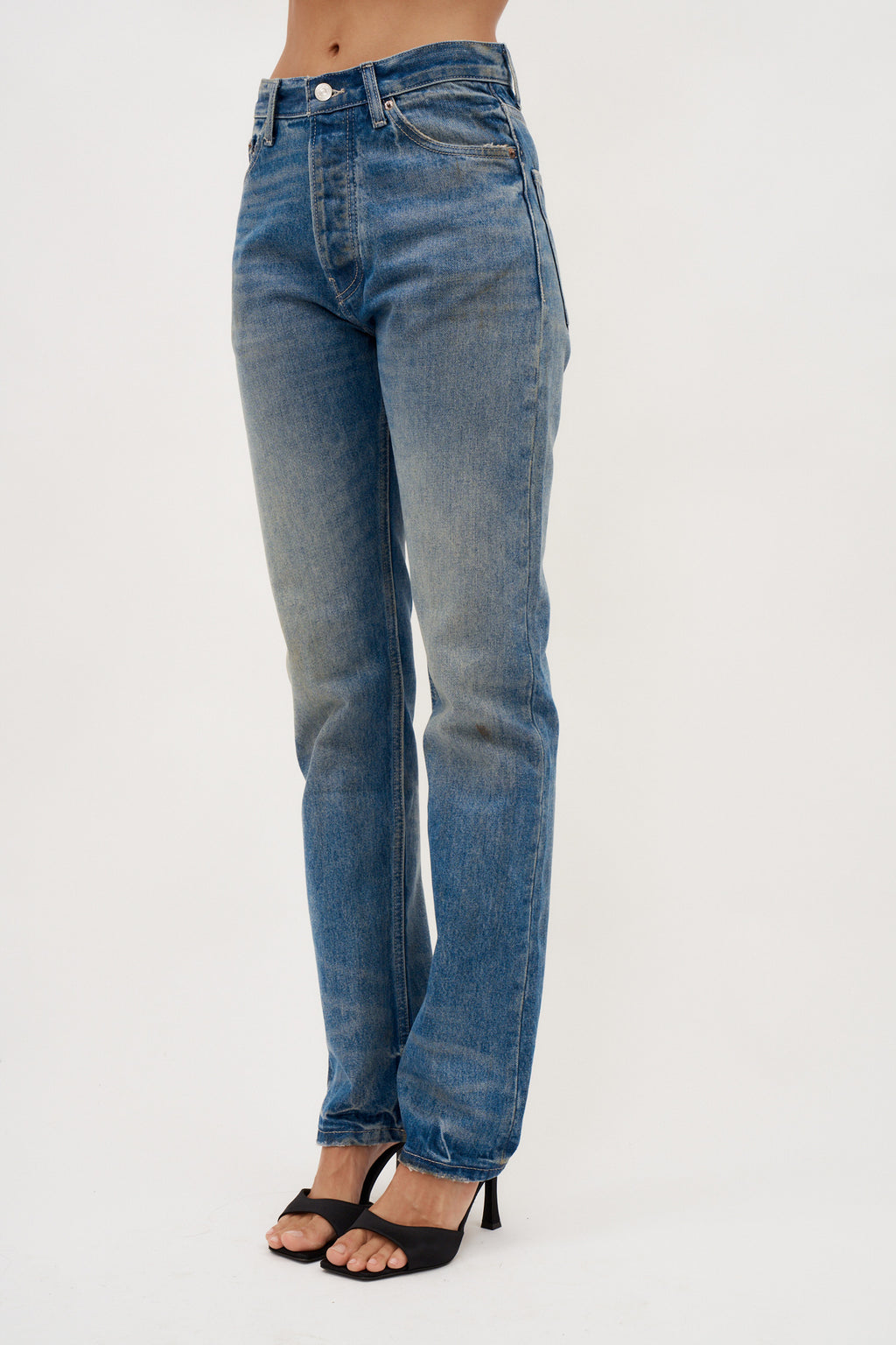 Tapered Beige Wash Jeans