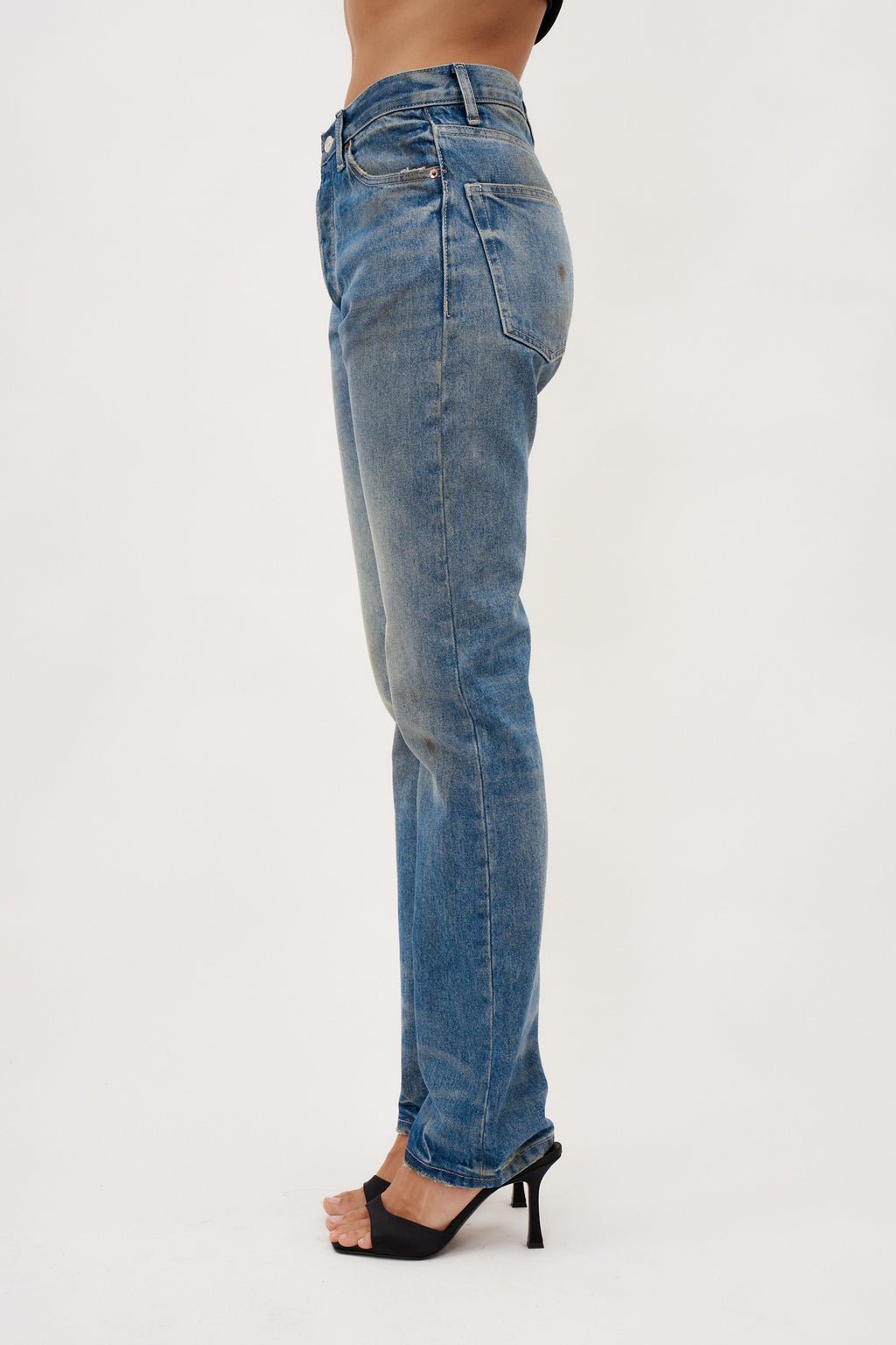 Tapered Beige Wash Jeans