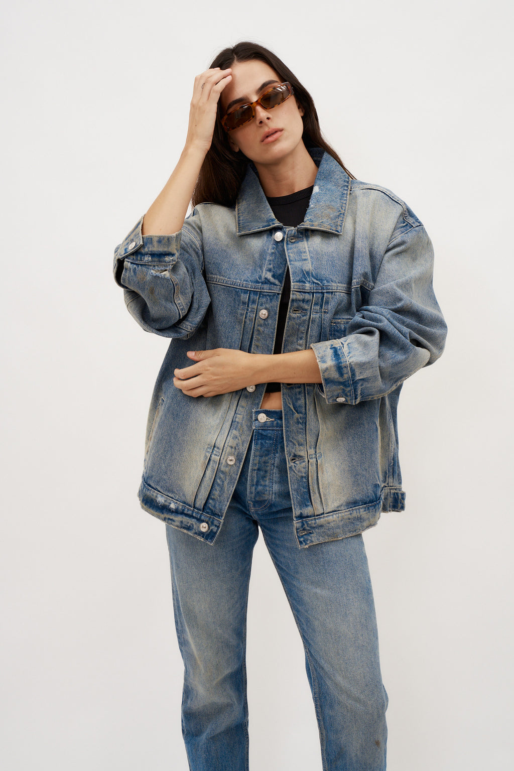 Oversized Denim Beige Wash Jacket