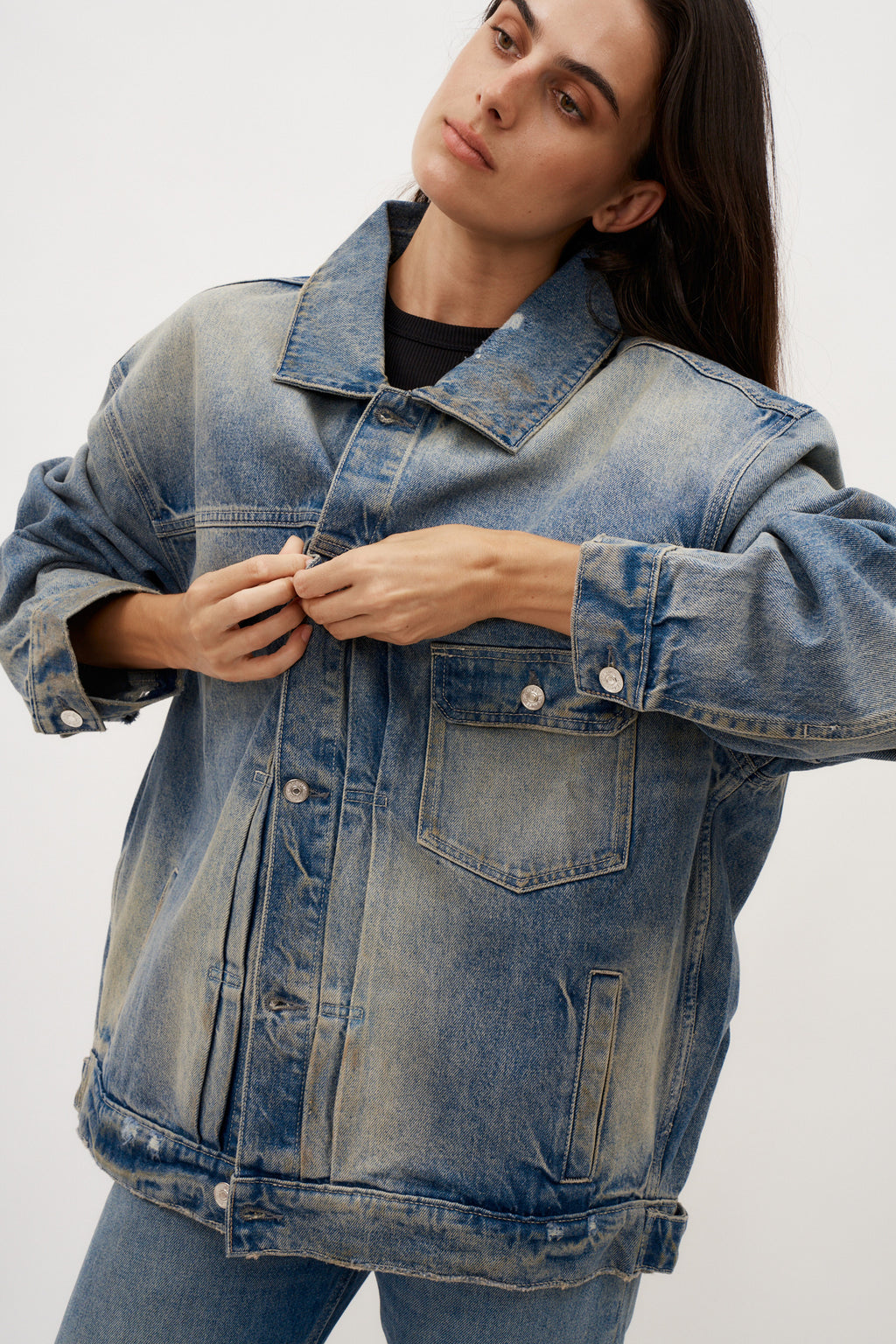 Oversized Denim Beige Wash Jacket