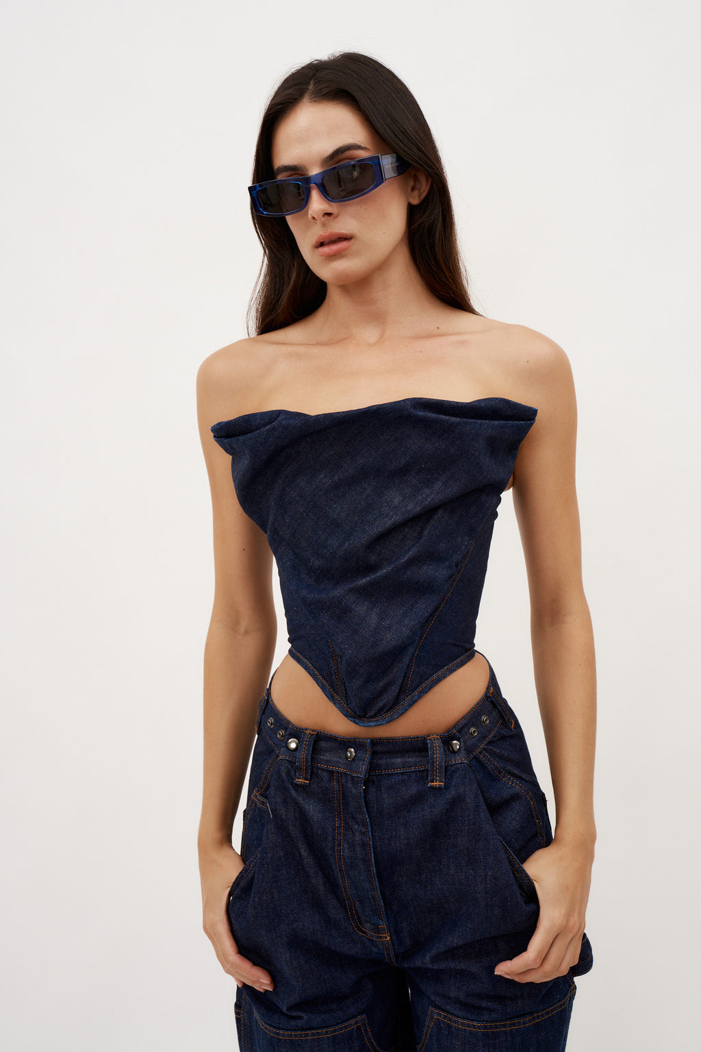 Draped Strapless Denim Navy Corset