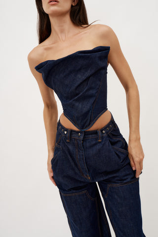 Draped Strapless Denim Navy Corset