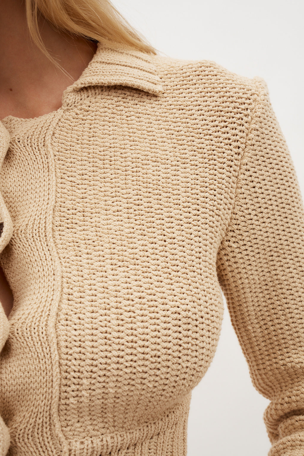 Collared Cotton Beige Cardigan