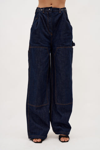 Loose Leg Industrial Denim Navy Pants