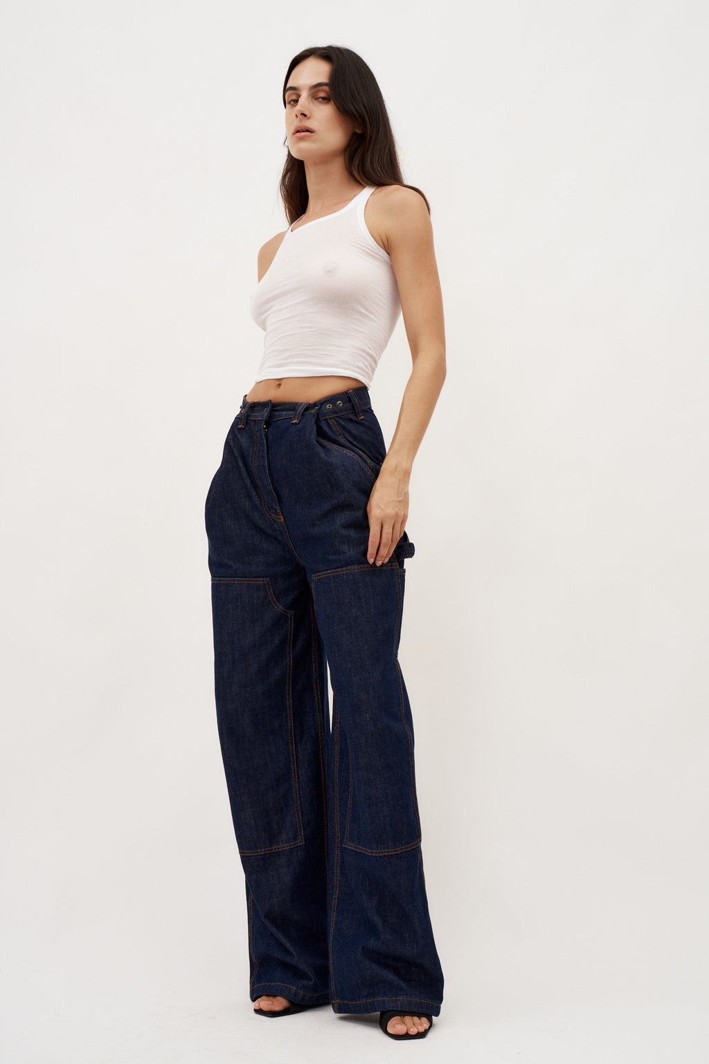 Loose Leg Industrial Denim Navy Pants