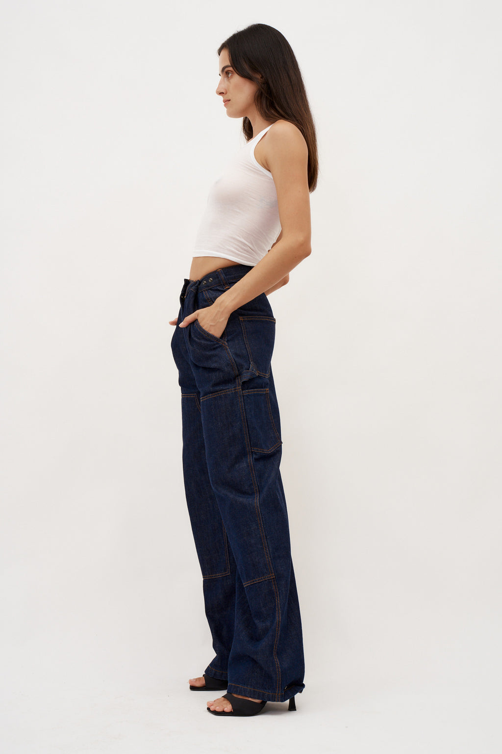 Loose Leg Industrial Denim Navy Pants