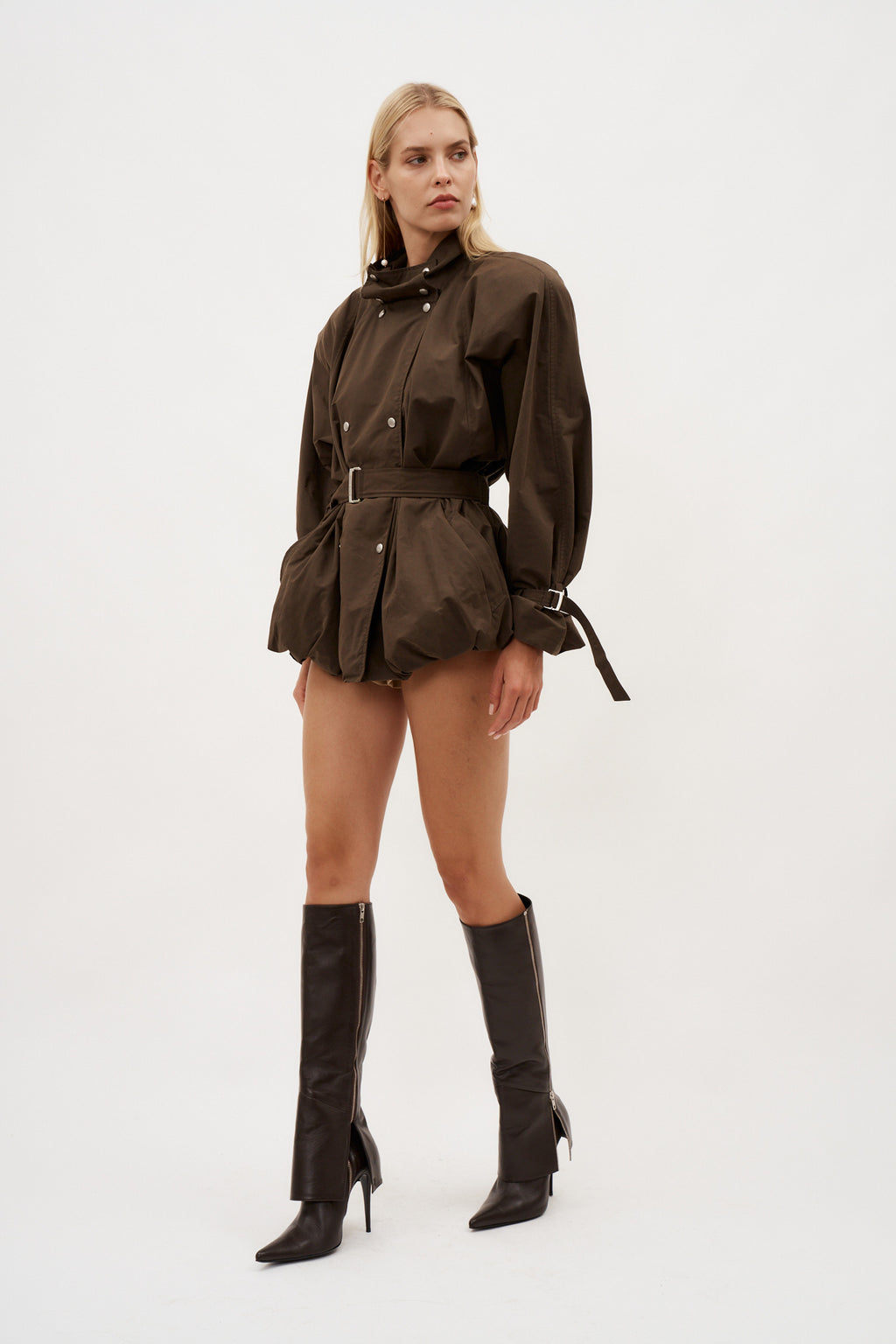 Cotton High Collar Brown Trench Jacket