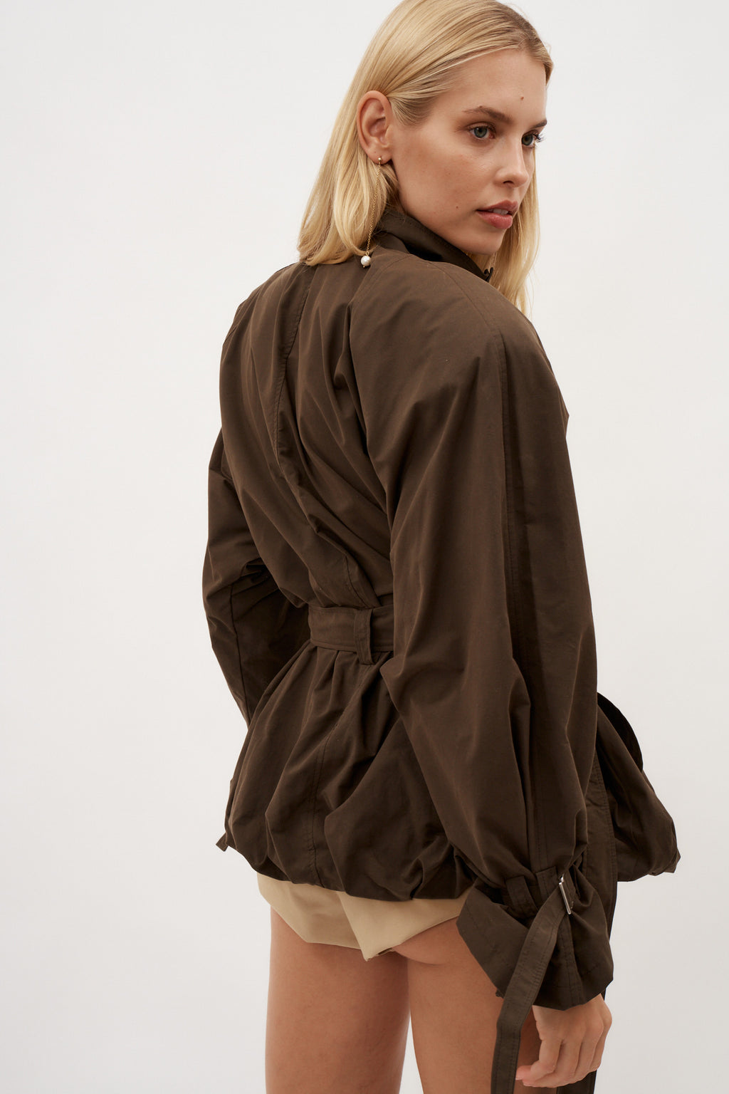 Cotton High Collar Brown Trench Jacket