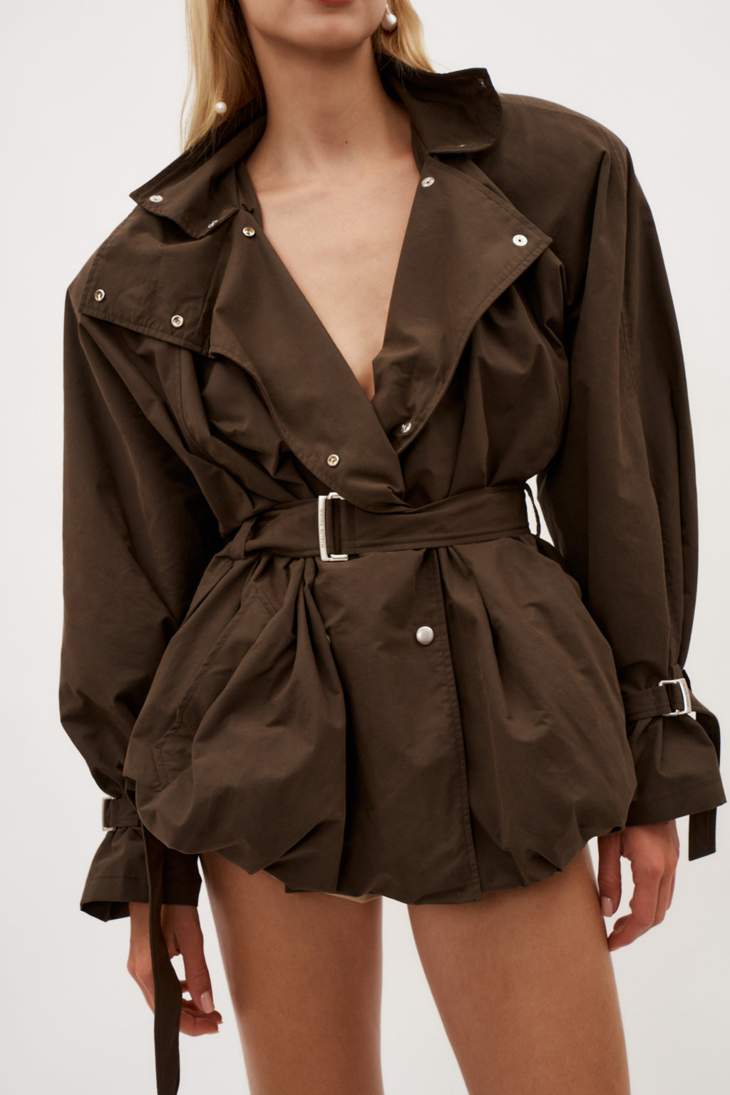 Cotton High Collar Brown Trench Jacket