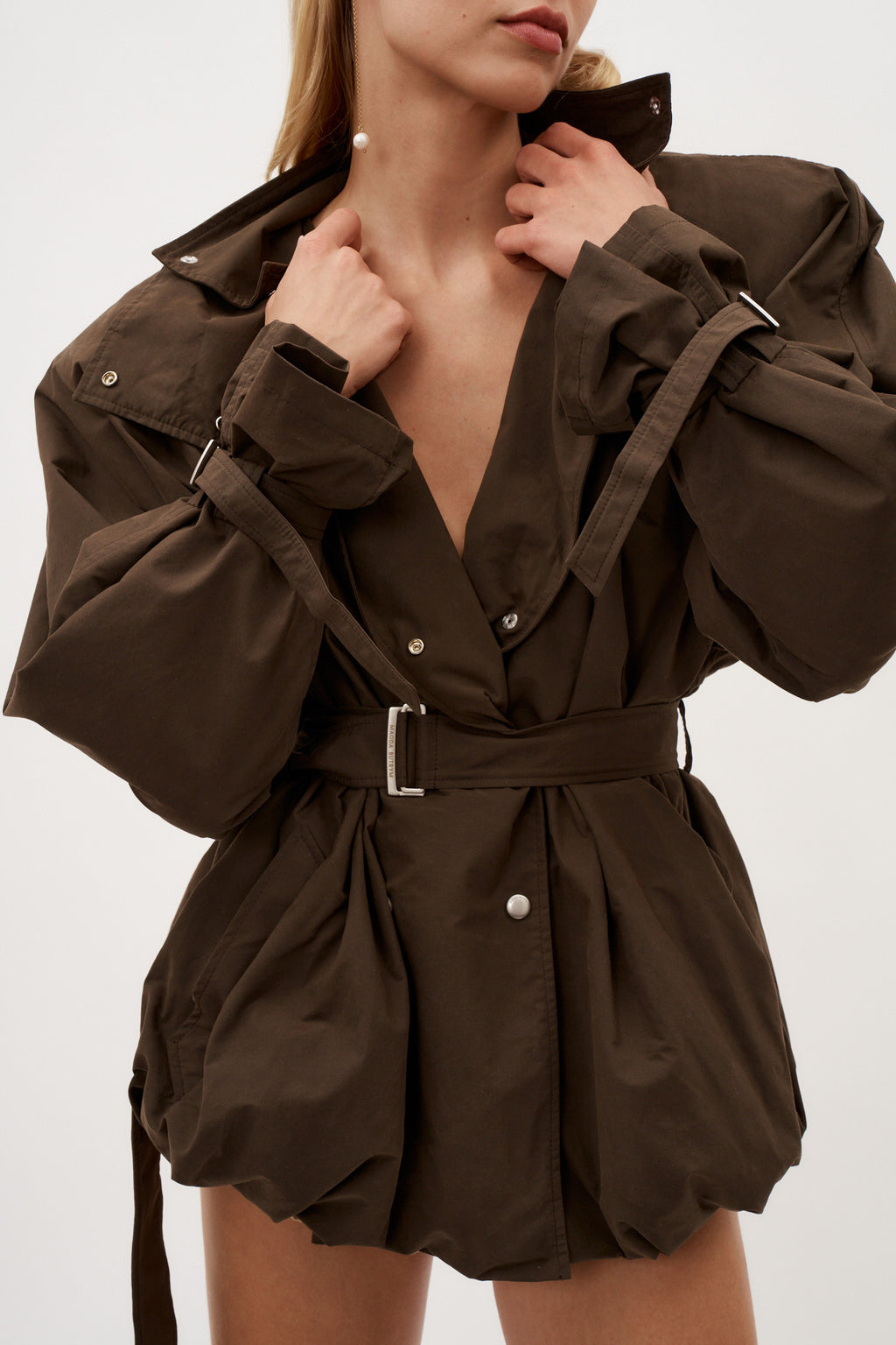 Cotton High Collar Brown Trench Jacket