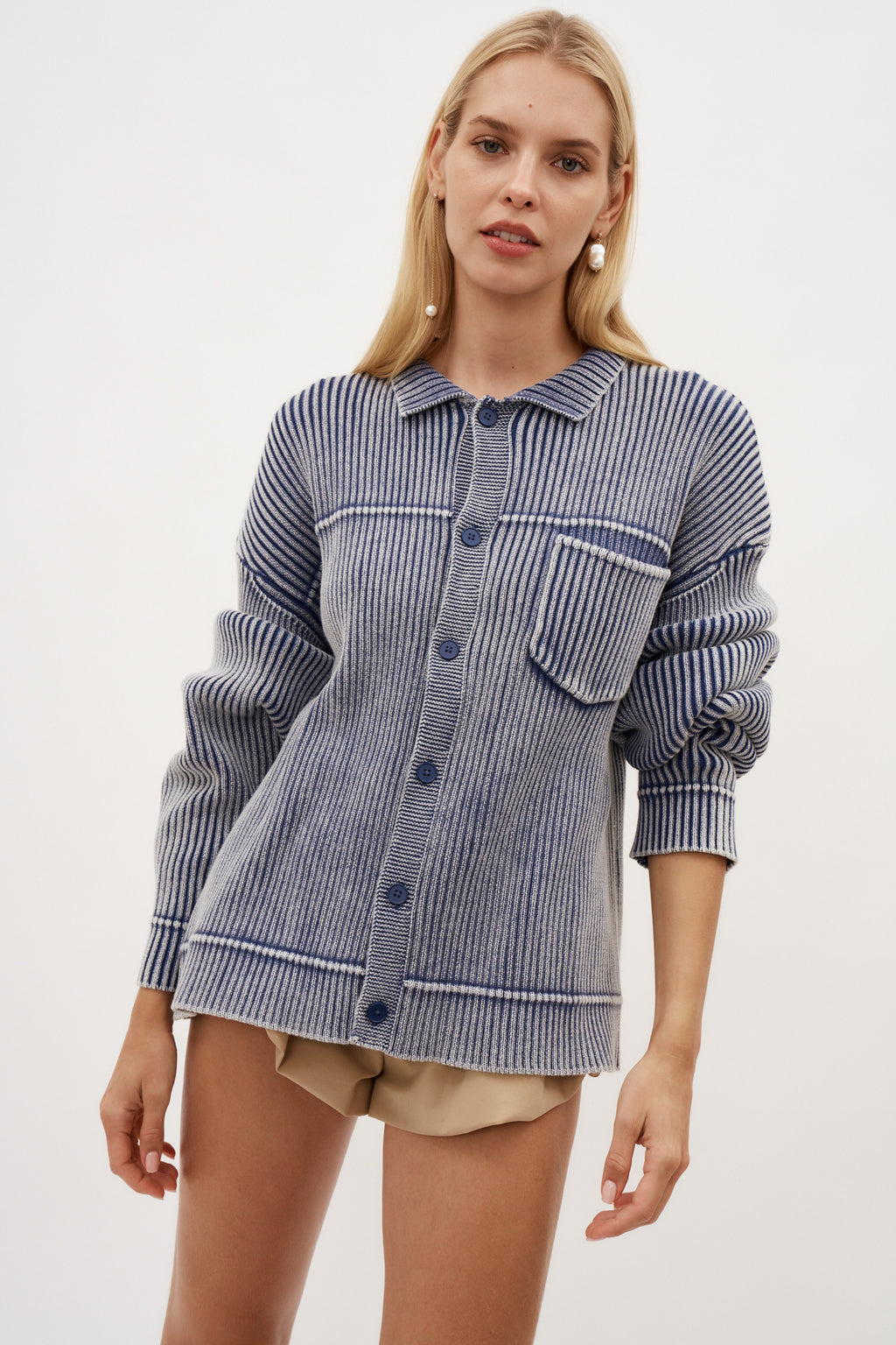 Denim Knit Button Up