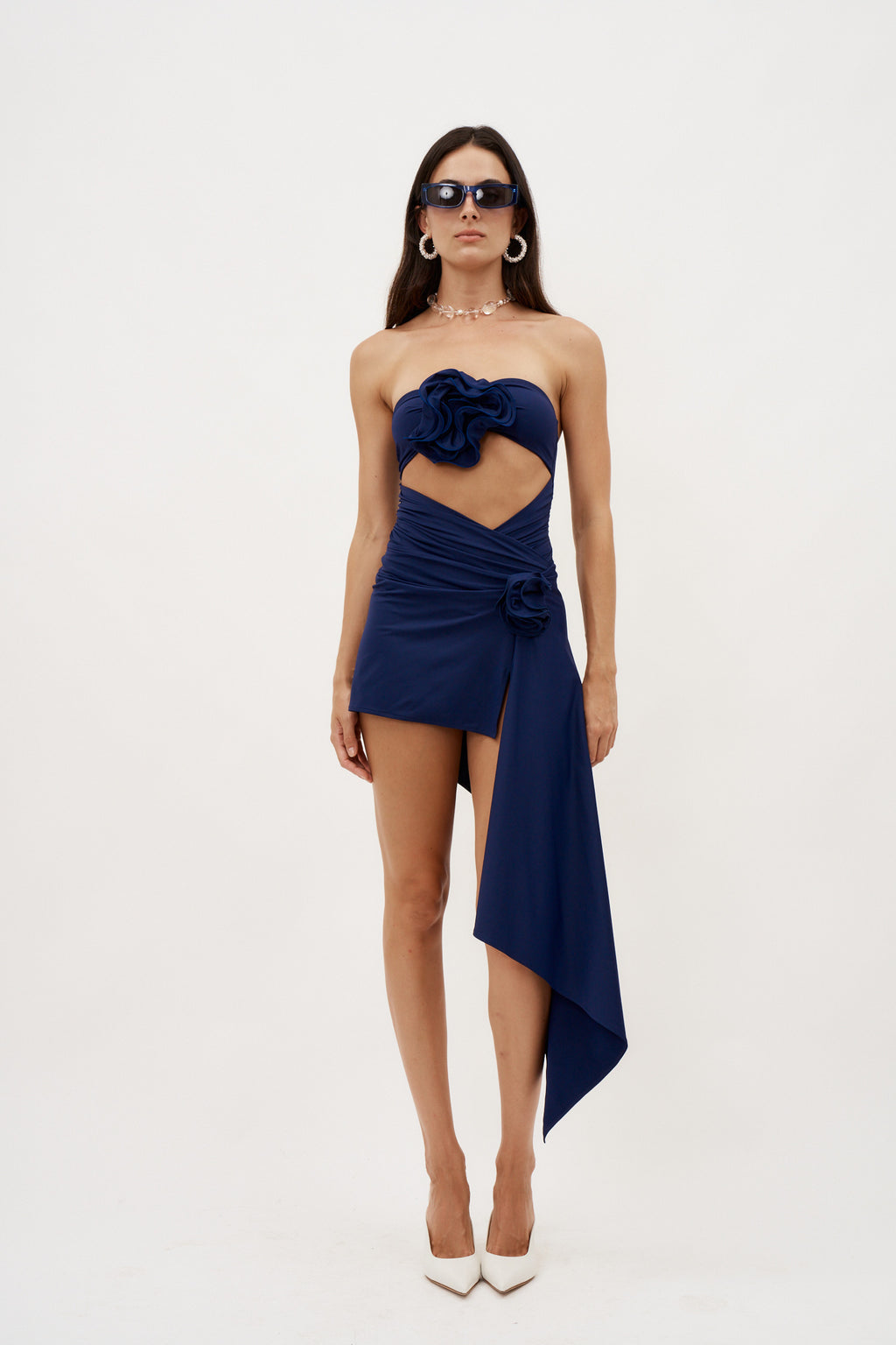 Asymmetrical Draped Navy Swim Skirt