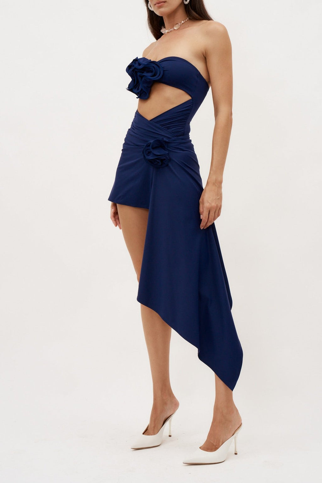 Asymmetrical Draped Navy Swim Skirt