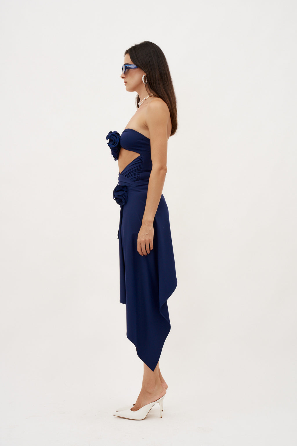 Asymmetrical Draped Navy Swim Skirt