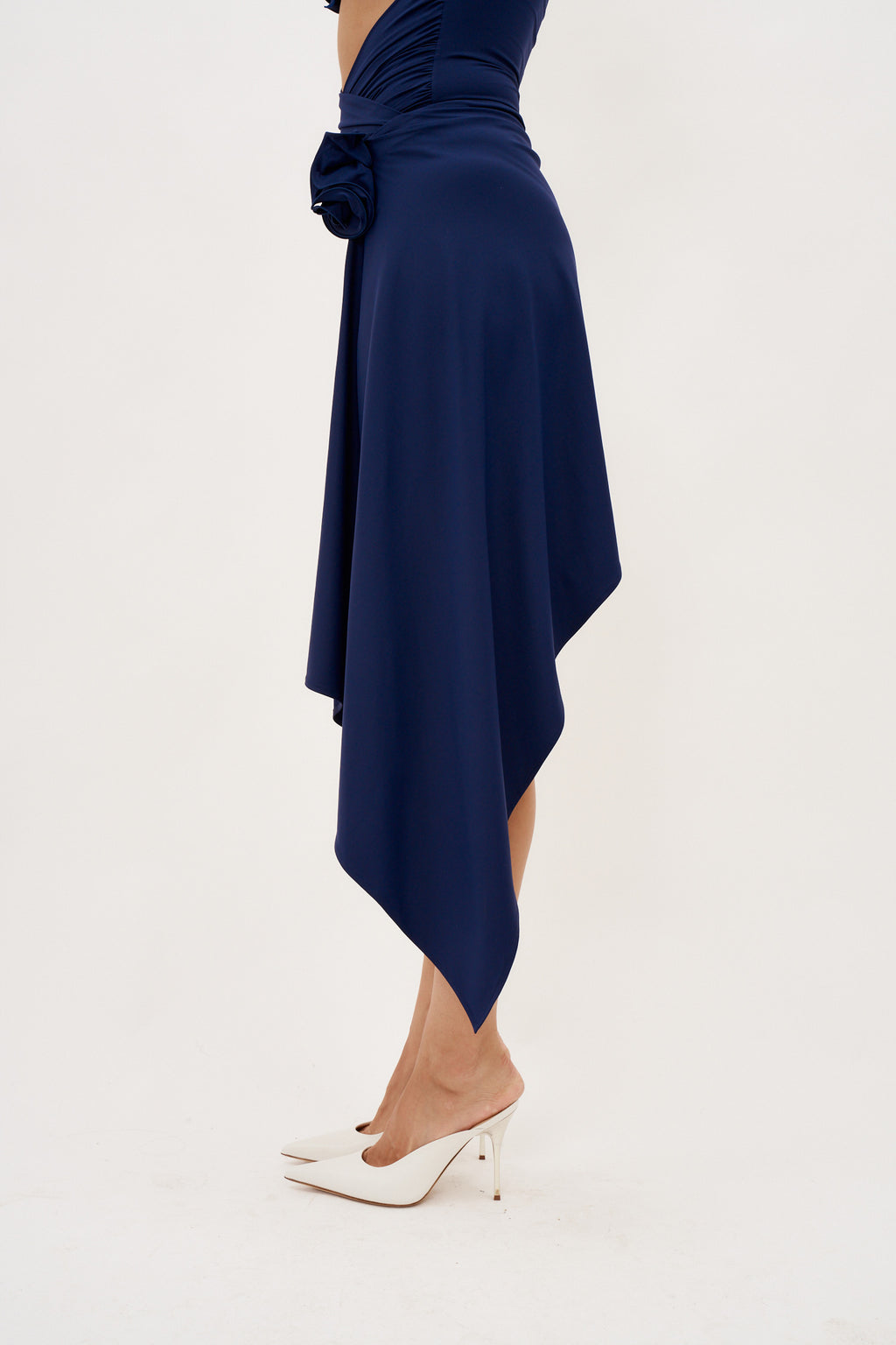 Asymmetrical Draped Navy Swim Skirt