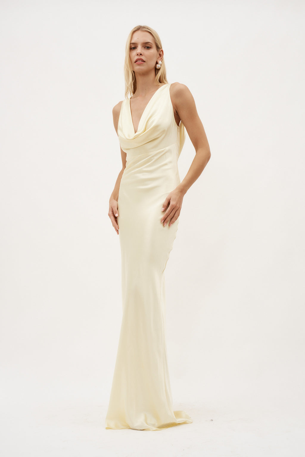 Drape Front Pale Yellow Maxi Dress