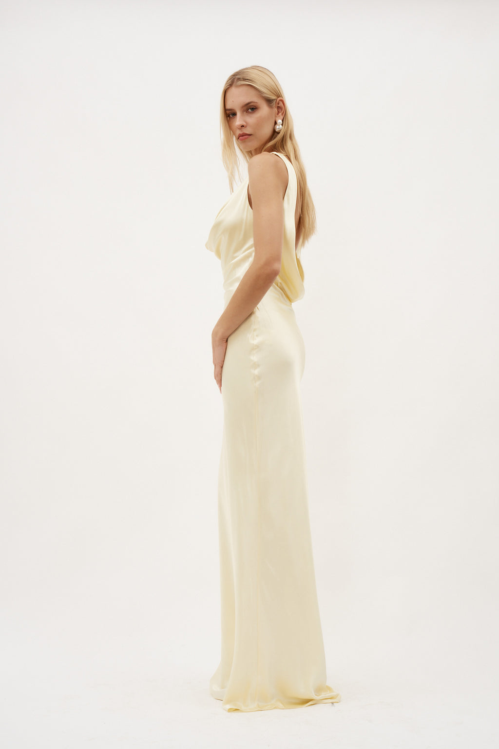 Drape Front Pale Yellow Maxi Dress