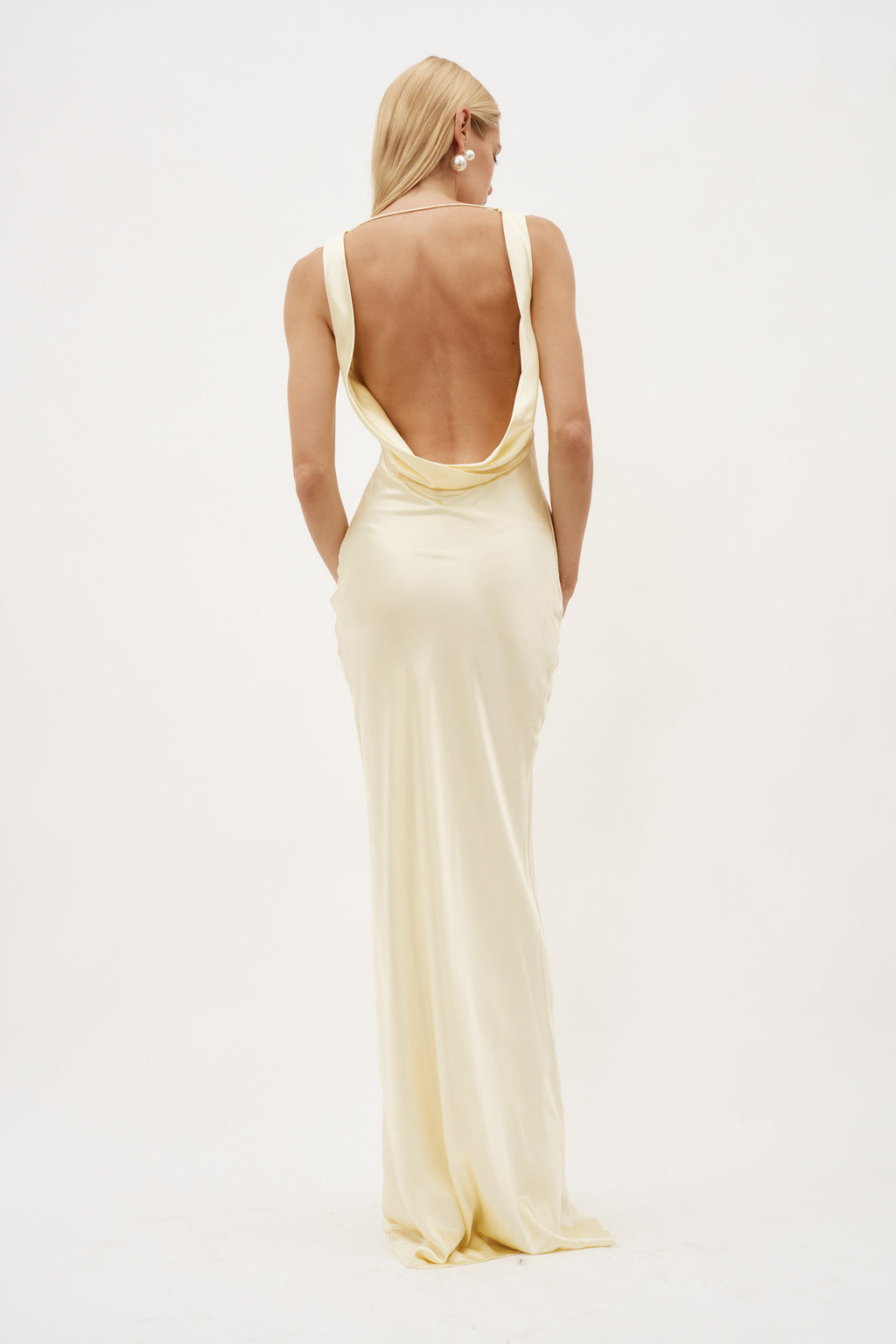 Drape Front Pale Yellow Maxi Dress