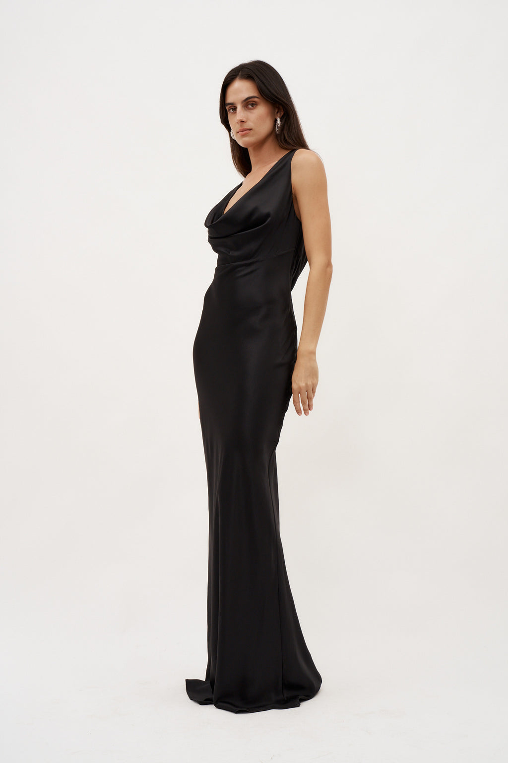 Drape Front Black Maxi Dress