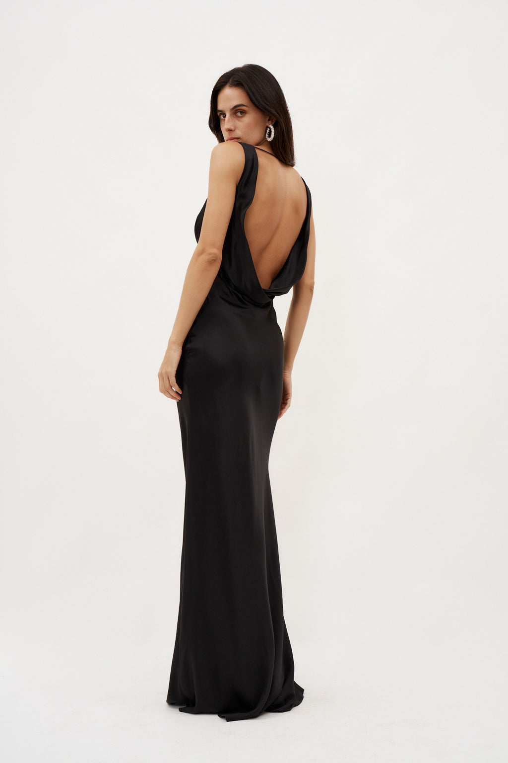 Drape Front Black Maxi Dress