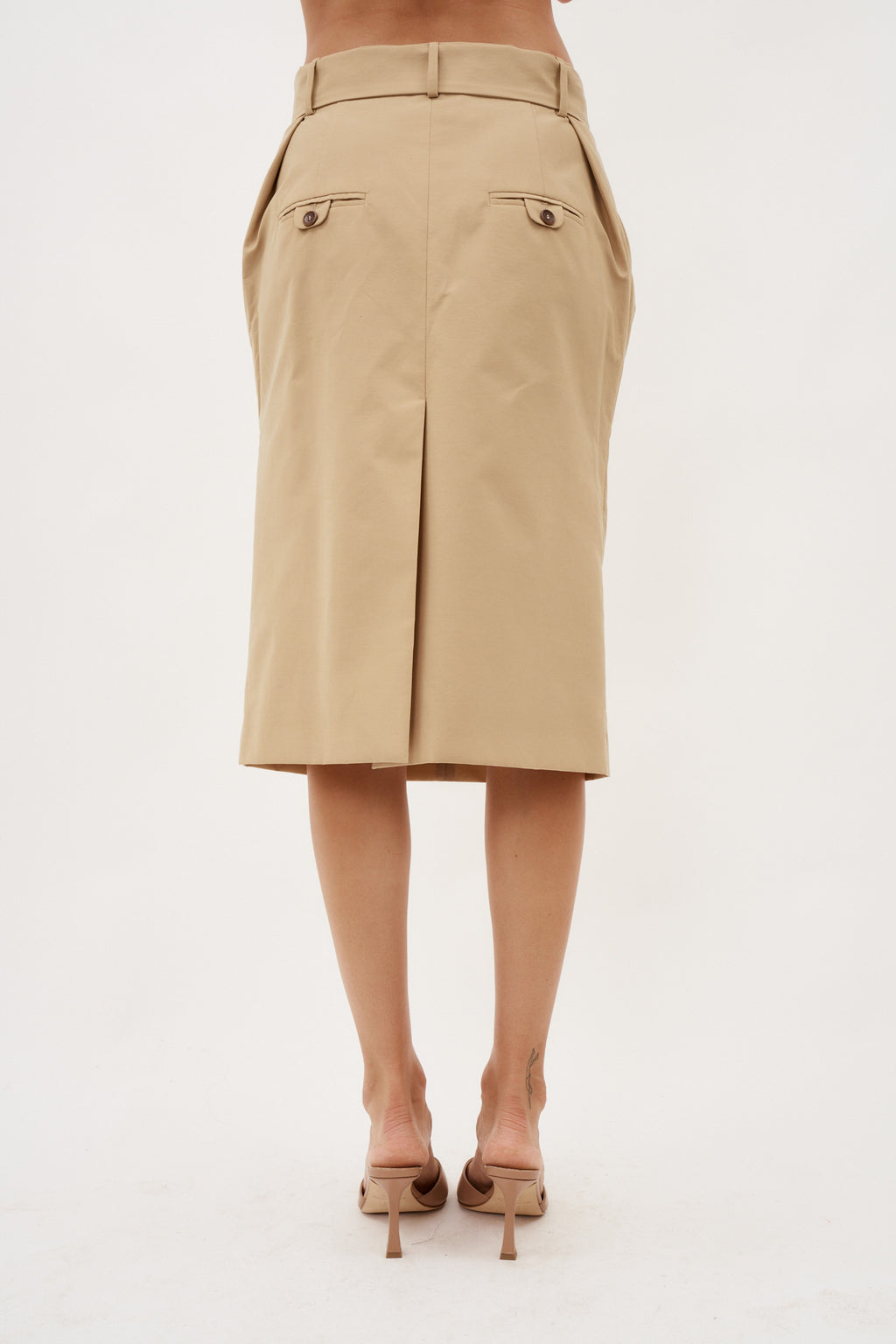 Belted Beige Midi Skirt