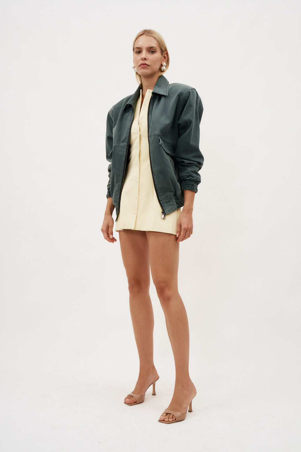 Oversized Denim Green Bomber