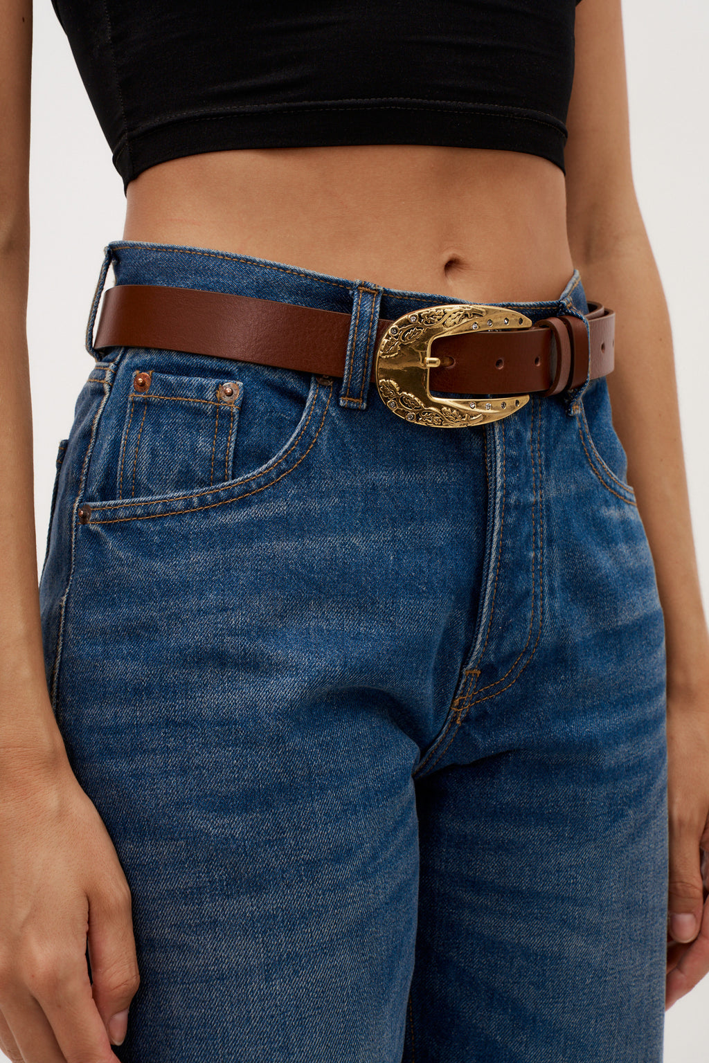 Crystal Buckle Brown Belt