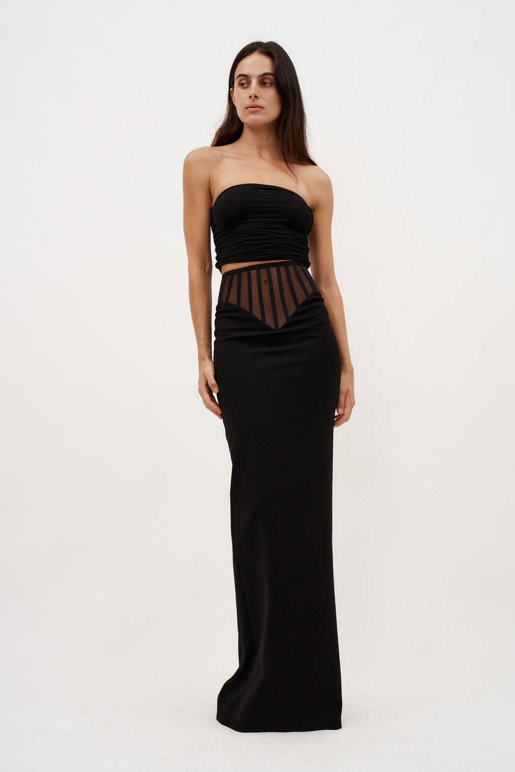 Exposed Corset Black High Waist Maxi Skirt