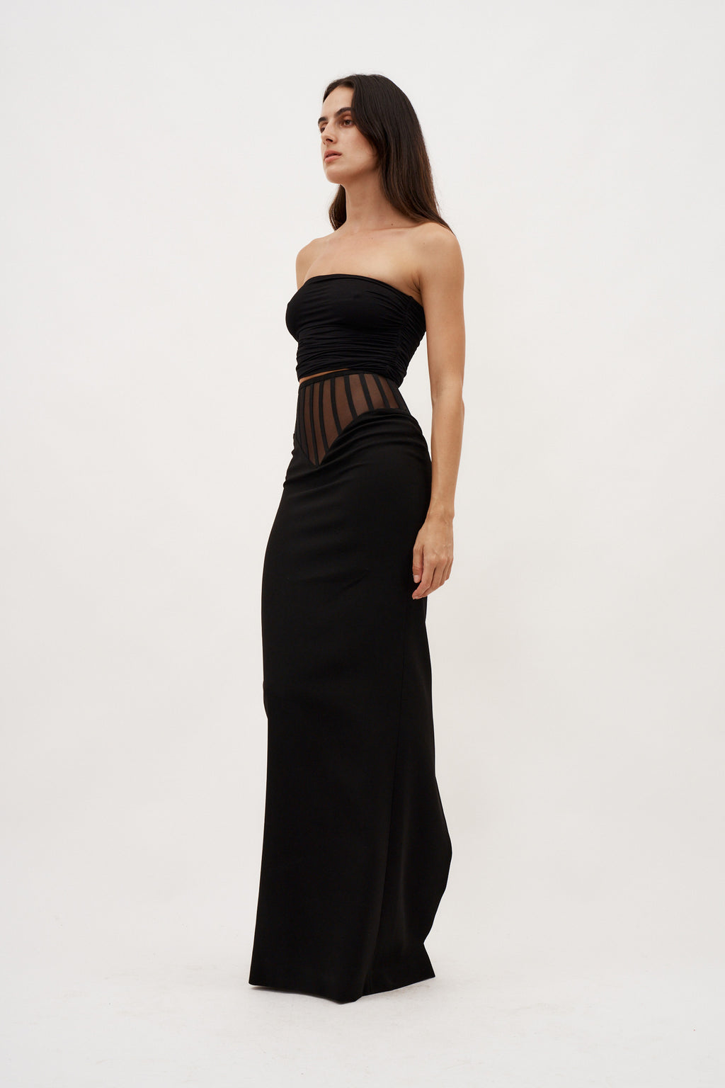 Exposed Corset Black High Waist Maxi Skirt