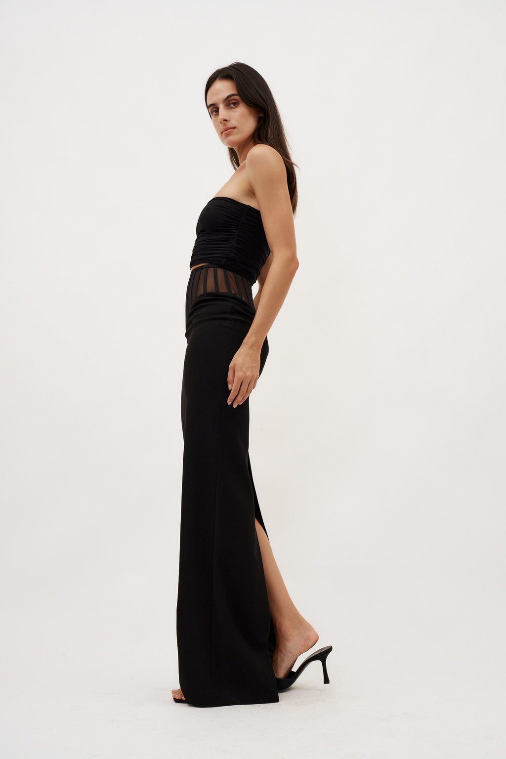 Exposed Corset Black High Waist Maxi Skirt