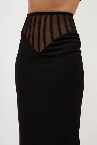 Exposed Corset Black High Waist Maxi Skirt