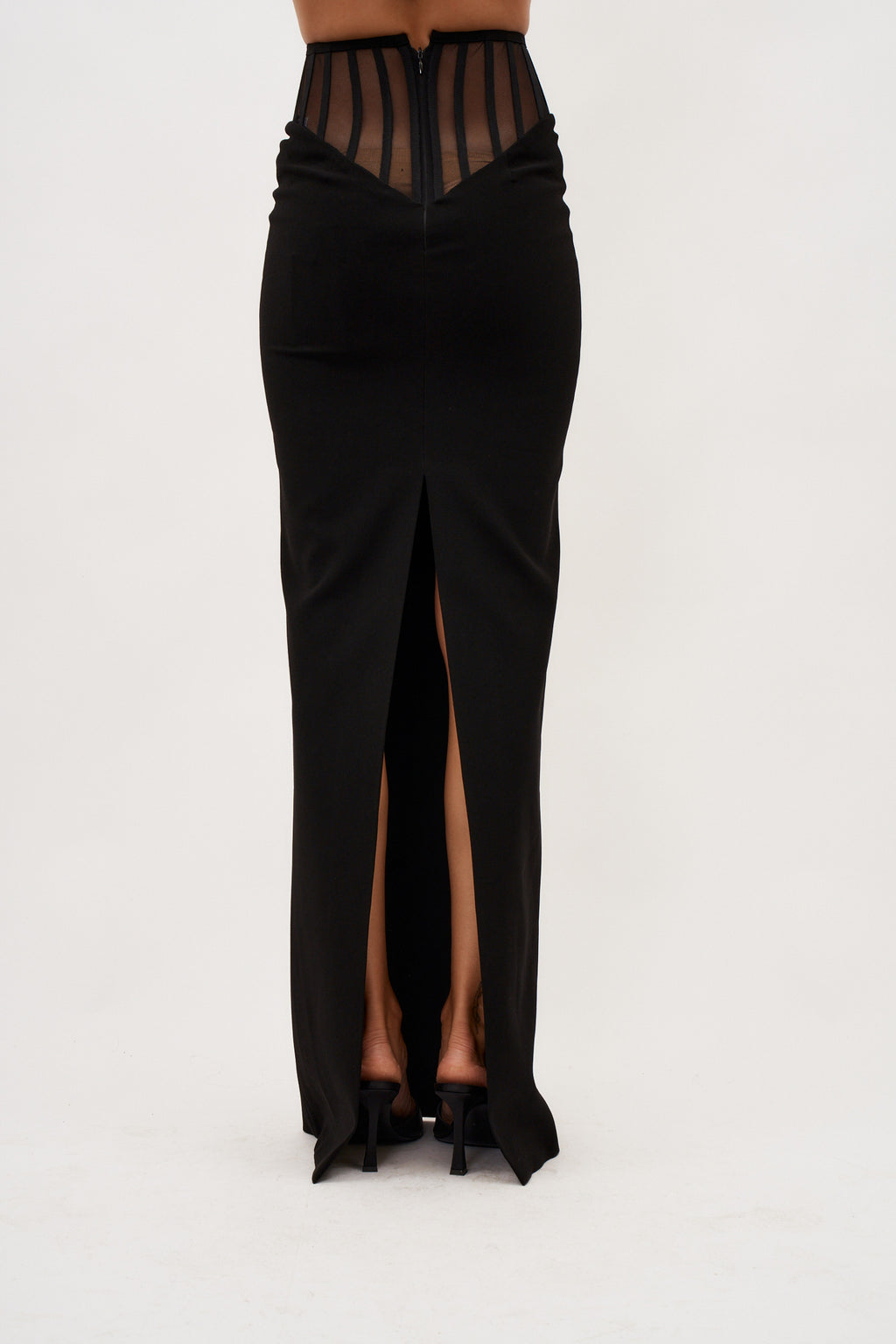 Exposed Corset Black High Waist Maxi Skirt