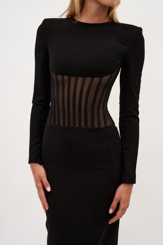 Long Sleeve Black Dress With Exposed Corset