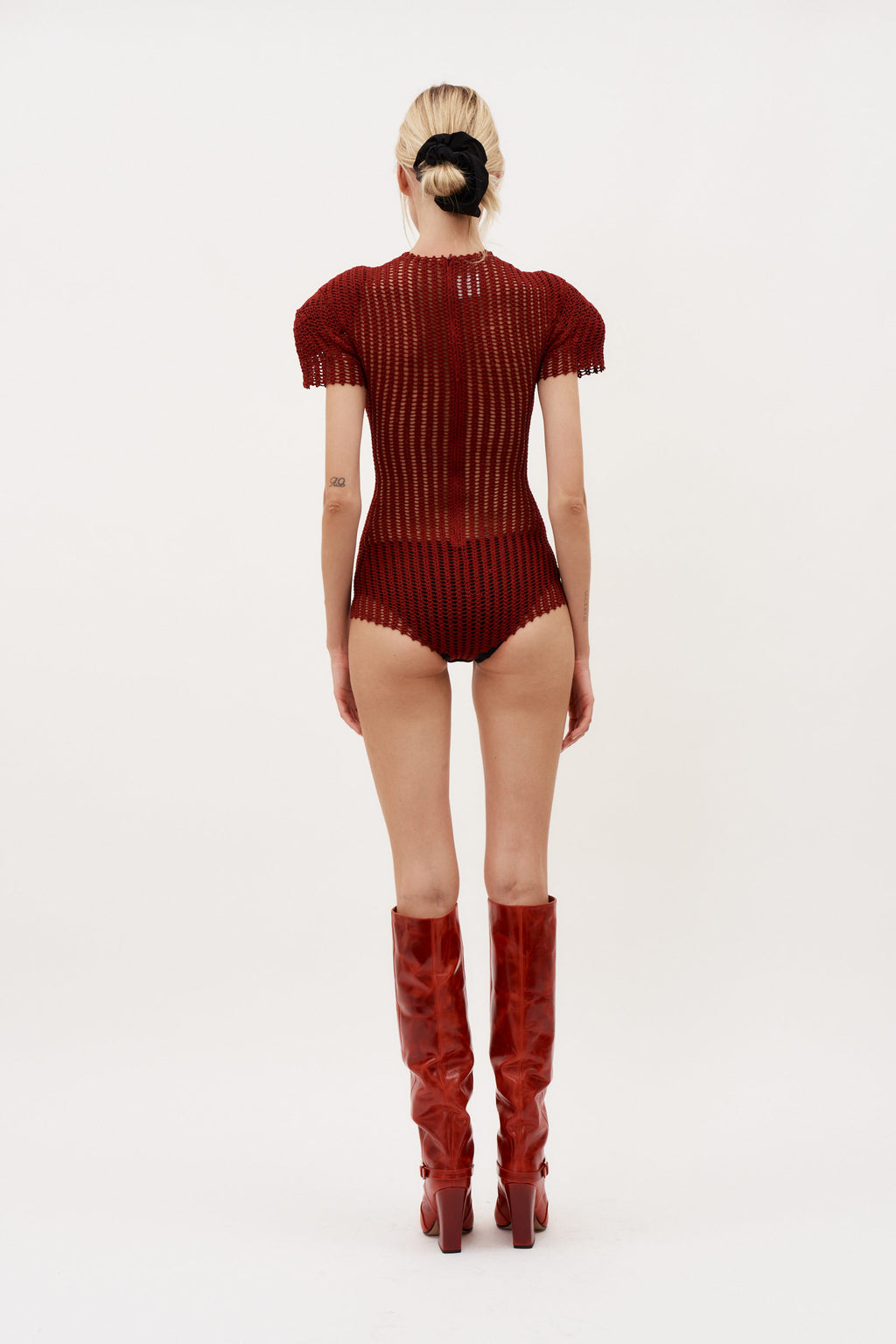 Short Sleeve Crochet Bordeaux Bodysuit