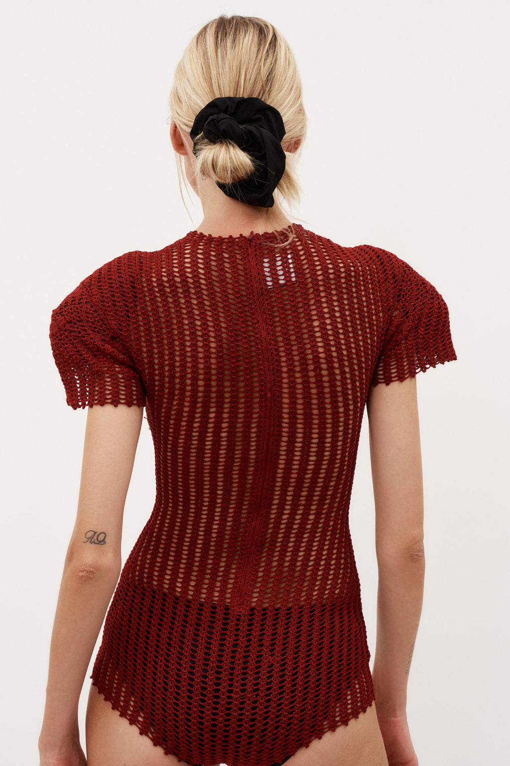 Short Sleeve Crochet Bordeaux Bodysuit