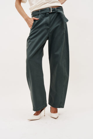 Belted Loose Fit Green Denim Pants