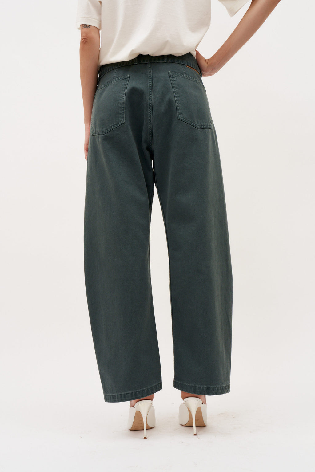 Belted Loose Fit Green Denim Pants